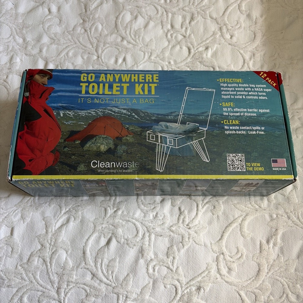 NEW. Cleanwaste - GO Anywhere Toilet Kit 12 Pack Waste Bag /Poo Powder USA MADE